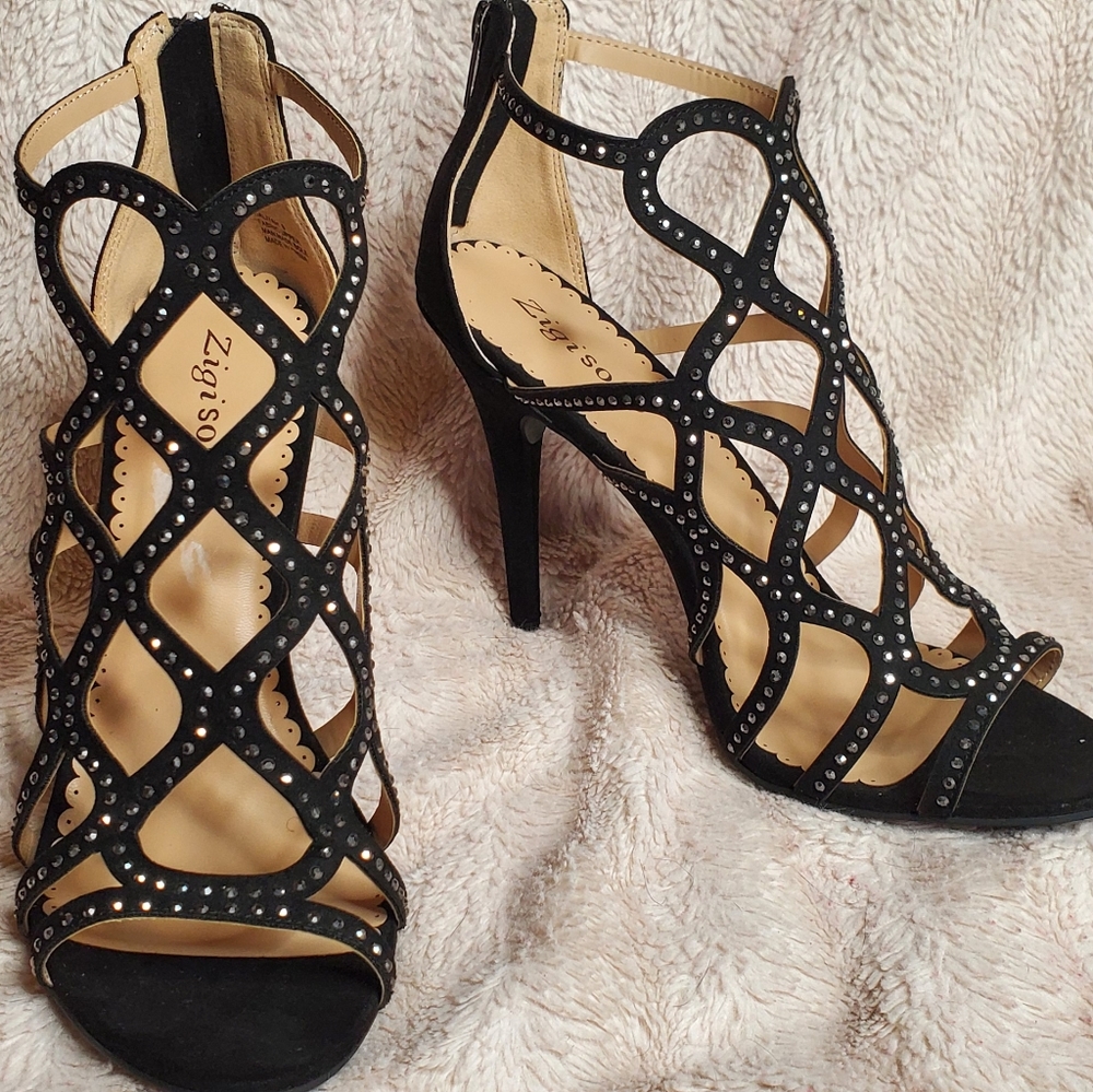 Sexy Black Heels with Rhinestones